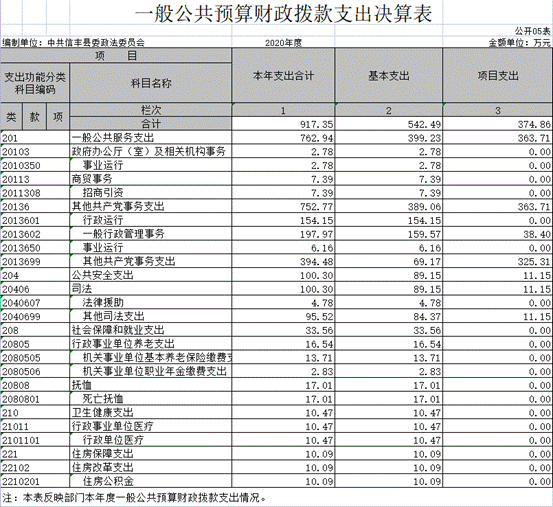 2020年一般公开预算财政拨款支出决算表